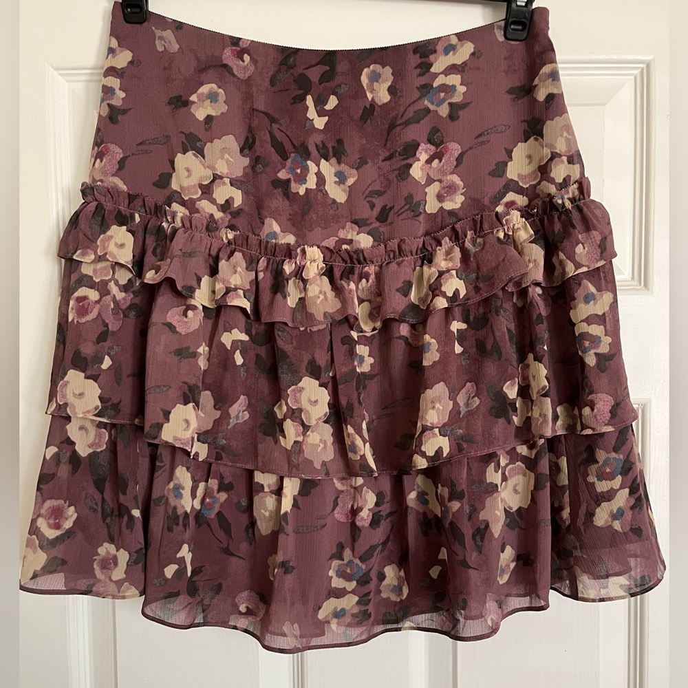 Lauren Ralph Lauren Floral Crinkle Georgette Mini Skirt Purple Size 6